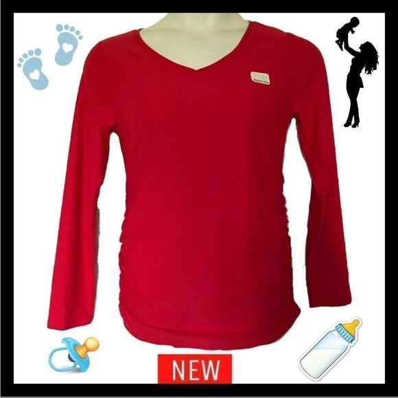 Medium maternity top red long sleeve - Picture 1 of 5